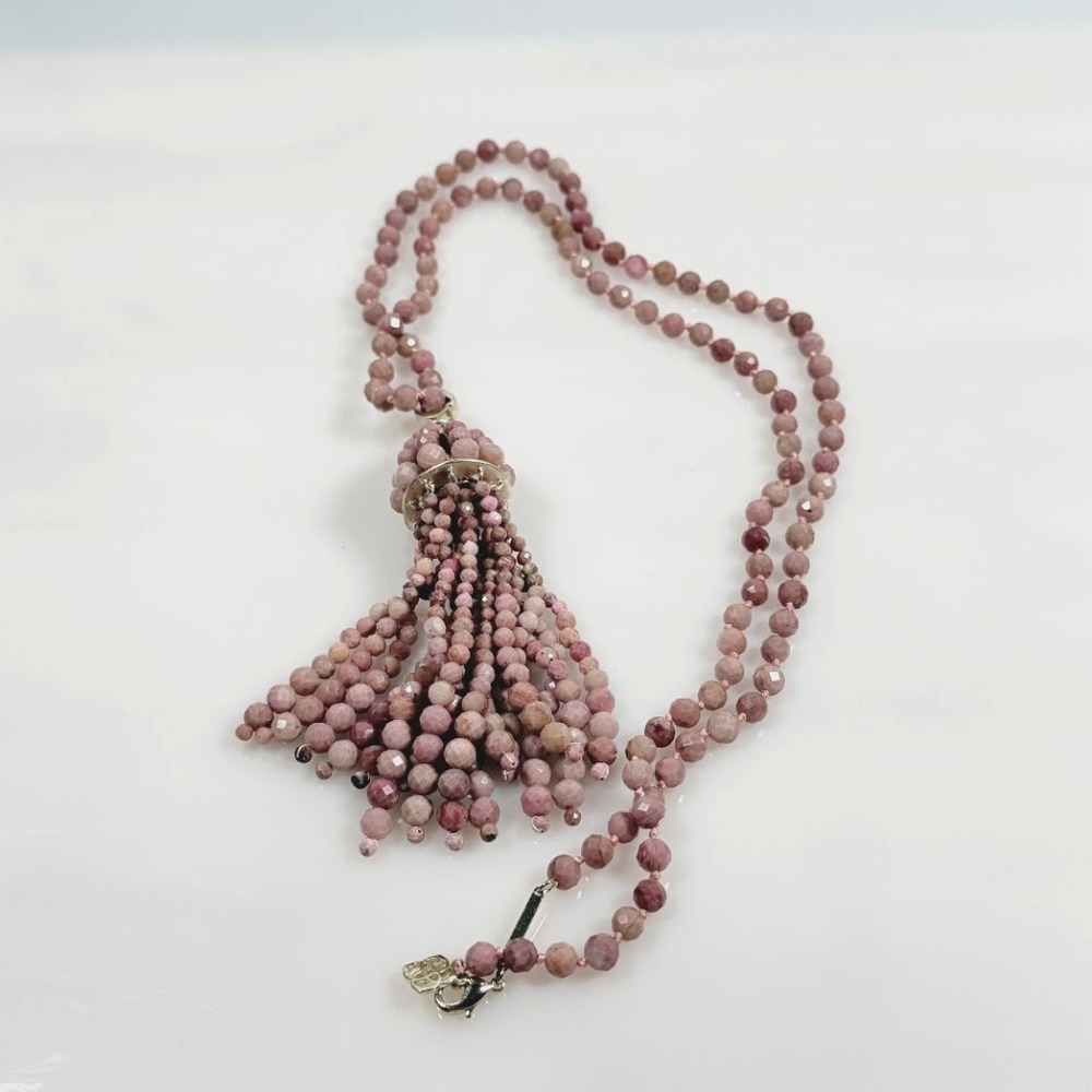 Kendra Scott Necklace Rhodonite Beaded 14K Gold Plated Sylvia Tassel 32"